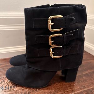 Black Suede Boots with Golden Buckles - size 7